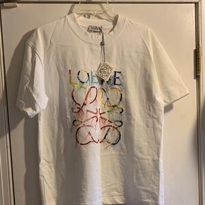 Loewe White Tee with Multicolor Embroidery